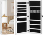 Jewelry Armoire Cabinet with Full Length Mirror,Mirror with Jewelry Storage Wall/Door Mounted, Lockable Jewelry Armoire Organizer,White