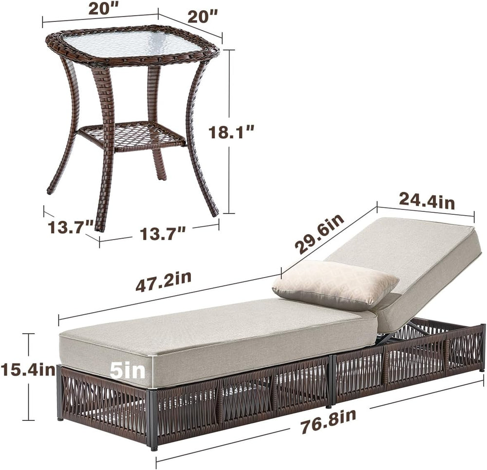 Luxury Outdoor Chaise Lounge Chairs of 2 with 5 Inch Thick Cushions and Side ...