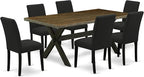 East West Furniture X677AB624-7 7 Piece Dining Set Consist of a Rectangle Dining Room Table with X-Legs and 6 Black Color Linen Fabric Upholstered Chairs, 40x72 Inch, Multi-Color