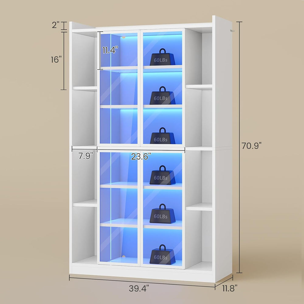 SEDETA 71" Tall 6-Tier Display Cabinet with Doors and Adjustable Shelves