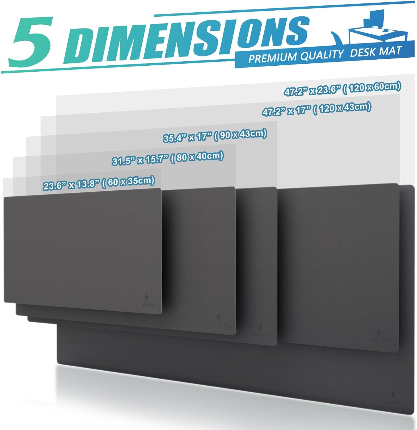 K KNODEL Large Office Leather Desk Mat, Mouse and Keyboard Pad, Computer and Laptop Mat, Desktop Protector and Cover, Writing Pad and Blotter (47.2"x17", Dark Gray)