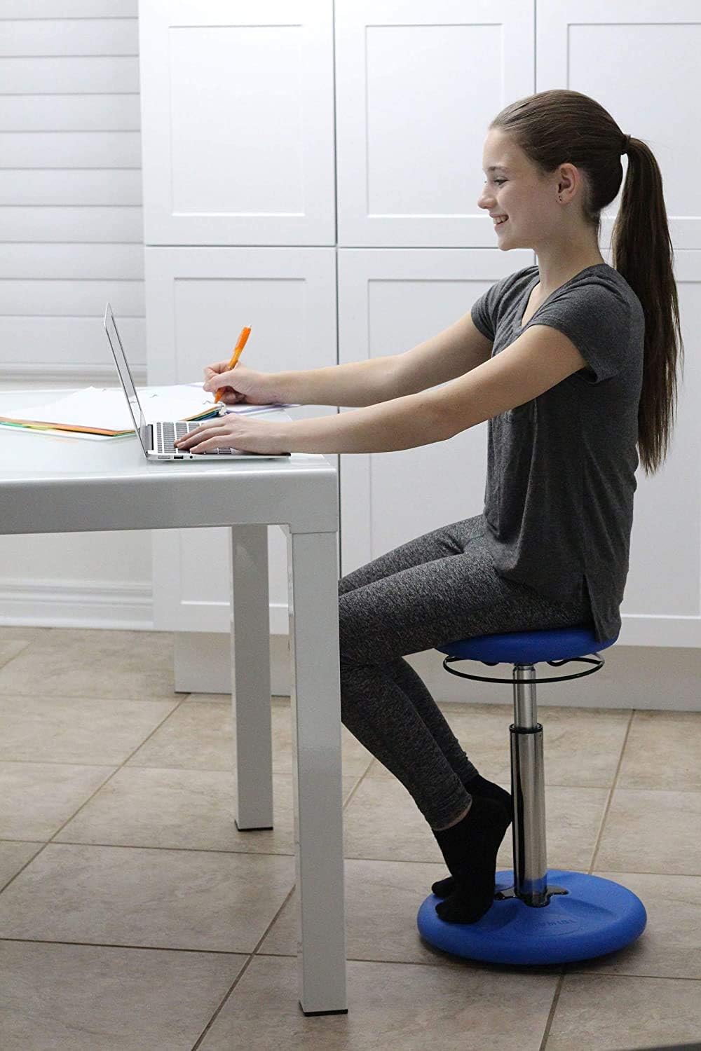 Kore Kids Adjustable Wobble Stool, Ages 6-11, 14-19in Tall, Purple | Flexible seating for classroom and home boosts focus, improves posture and channels energy; anti-tip base; Made in USA