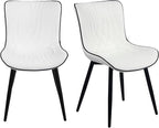 YOUTASTE Dining Chairs Set of 2, Mid Century Modern Upholstered Faux Leather Kitchen Room Chairs, with Black Metal Legs, Armless Accent Chair for Living Room, Bedroom, Vanity, White