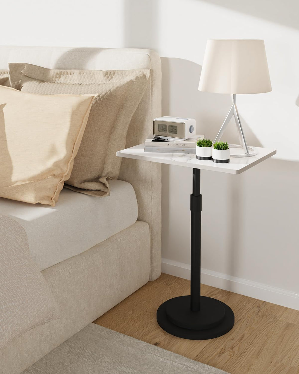 Small Side Table, Height Adjustable Nightstand, Square Indoor Metal Plant Sta...
