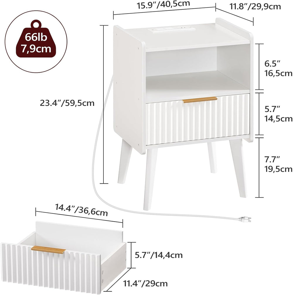 MAHANCRIS Nightstand with Charging Station and Modern Bedside Table Bundle, W...