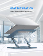 Adjustable Laptop Stand with 360 Rotating Base, Computer Stand for Laptop Ergonimic Foldable Laptop Riser for Desk Compatible with MacBook Pro/Air Notebook up to 16 Inches, Navy