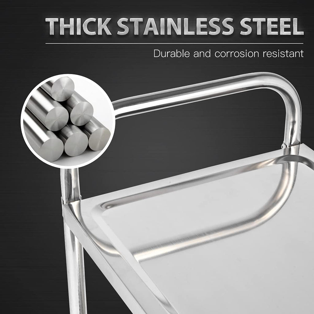 3 Shelf Stainless Steel Cart, 420 lbs, 1MM Thick, Serving With Wheels, Household Service Trolley, 360 Rotation Storage Shelf With Locking Wheels (29.5*15.8*37.4)'' Utility
