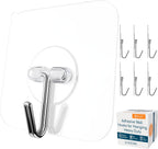 GLUIT Adhesive Wall Hooks for Hanging Heavy Duty 22 lbs Hooks for Walls No Damage, Towel Sticky Clear Hook, Waterproof, Home, Bathroom, Kitchen, Office, and Outdoor 6 Pack