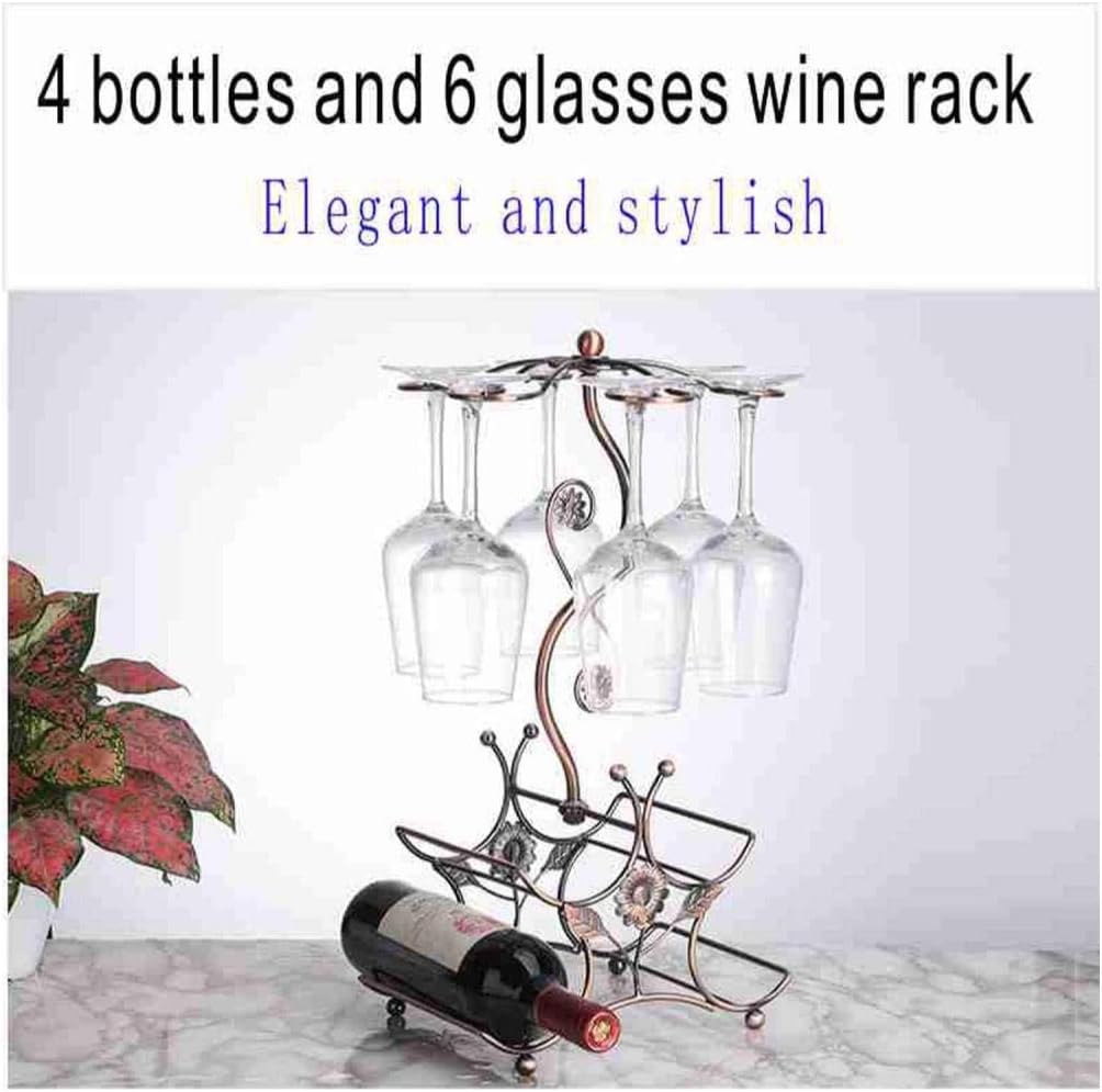 Wine Rack and Wine Glass Holder-Hold 4 Wine Bottles and 6 Glasses-Perfect for Home Kitchen Decor & Kitchen Storage Rack