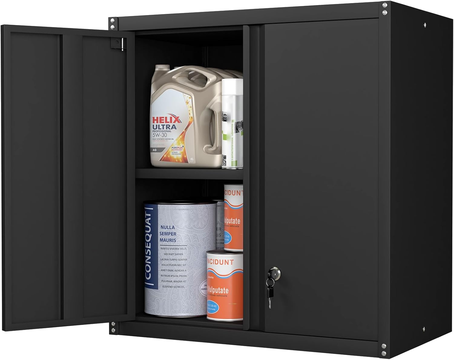 Steel Wall Cabinet, Metal Locking Wall Cabinet, Wall Hanging Metal Cabinet for Garage Tool Storage, Wall Mount Tool Cabinet for Garage, Laundry Room, Pantry, Black