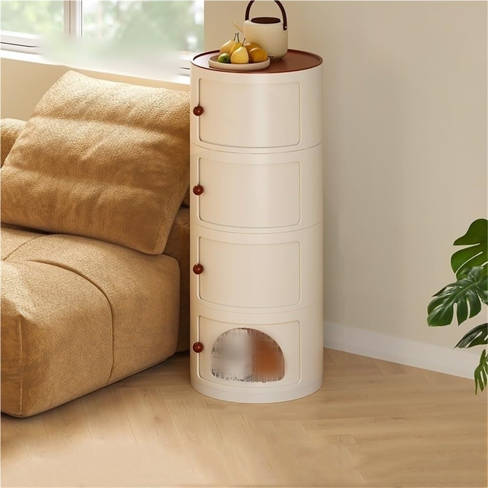 Round Storage Cabinet with Removable Transparent Panel ABS Plastic Nightstand...