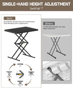 FanttikOutdoor Folding Table 2-Second One-Hand Height Adjustment, 3 Settings, Ultra-Thin 3.2" Fold, No Assembly, TV Tray Laptop Desk 28 inch, 2-Pack, Black Zeta X1 Pro