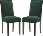 COLAMY Green Velvet Dining Chairs Set of 2 – Upholstered Kitchen & Dining Room Chairs with Nailhead Trim, Soft High-Density Cushion and Solid Wood Legs for Dining Room, Kitchen, Living Room