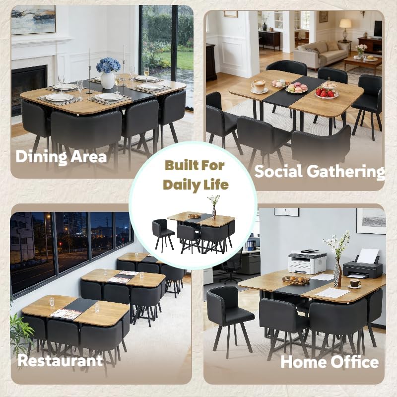 7-Piece Dining Table Set for 6,Modern Dining Room Table Set for 6 with Cushio...