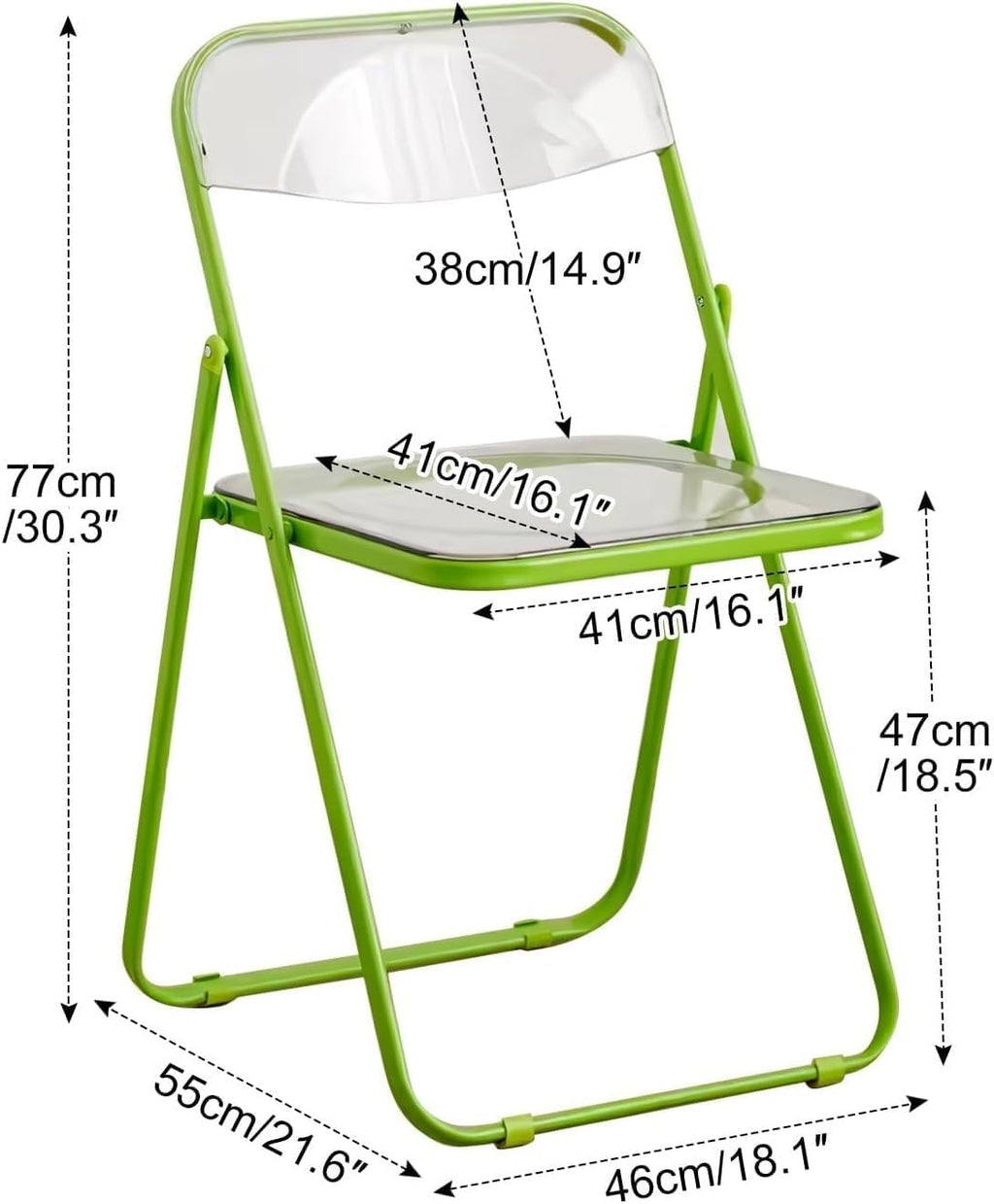 Acrylic Folding Chairs, Clear Foldable and Stackable, PVC Plastic Panel & Metal Frame, for Outside Inside(Black)