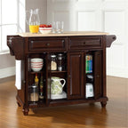 Pemberly Row Modern Natural Wood Top Kitchen Island in Mahogany
