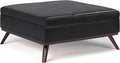 SIMPLIHOME Owen 36 inch Wide Mid Century Modern Square Coffee Table Storage Ottoman in Midnight Black Vegan Faux Leather, Assembled, For the Living Room, Entryway and Family Room