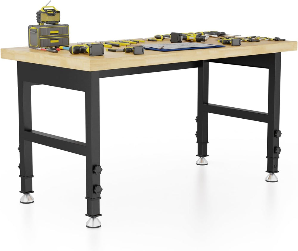 48'' Adjustable Workbench, Solid Wood Work Bench Table, Metal Tool Be...