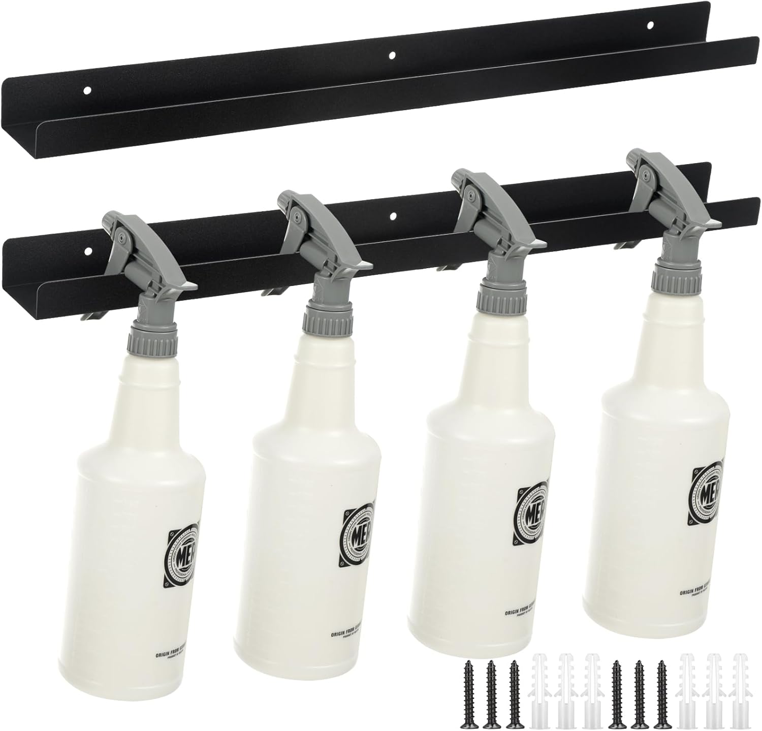 2 Pcs Spray Bottle Holder Wall Mounted Spray Bottle Storage Rack with Hardware Hanger Organizer,Holds up to 12 Sprayers (16 Oz) for Mobile Garage Home Organizer