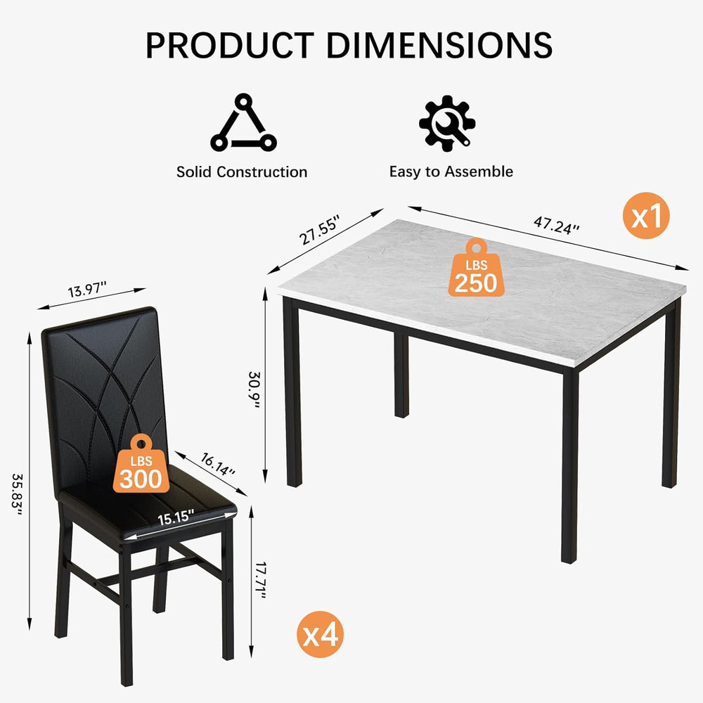 Hooseng Dining Table Set for 4 Faux Marble Kitchen Table and Chairs Set of 4,...