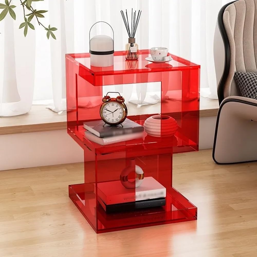 Acrylic Side Table, Clear Coffee Table with Storage, Multifunctional End Tabl...