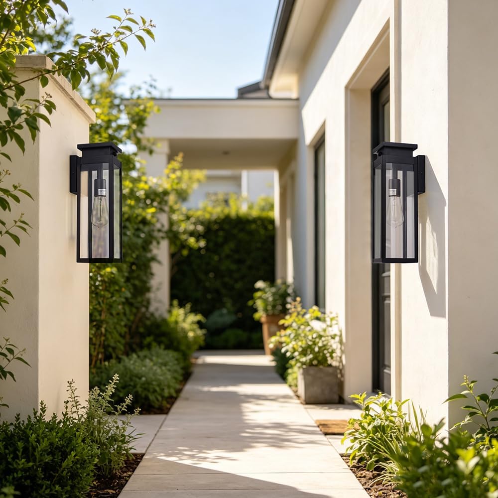 Cerdeco 15" Dusk to Dawn Outdoor Wall Light with 4-Side Clear Glass,2 Pack