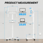 Rolling TV Stand for 23-60 Inch LCD LED Flat/Curved TVs/Screens | 2 Height Adjustable Mobile TV Floor Stand with Shelf / Locking Wheels up to 88Lbs, Tilt TV Cart Max VESA 400x400mm, White