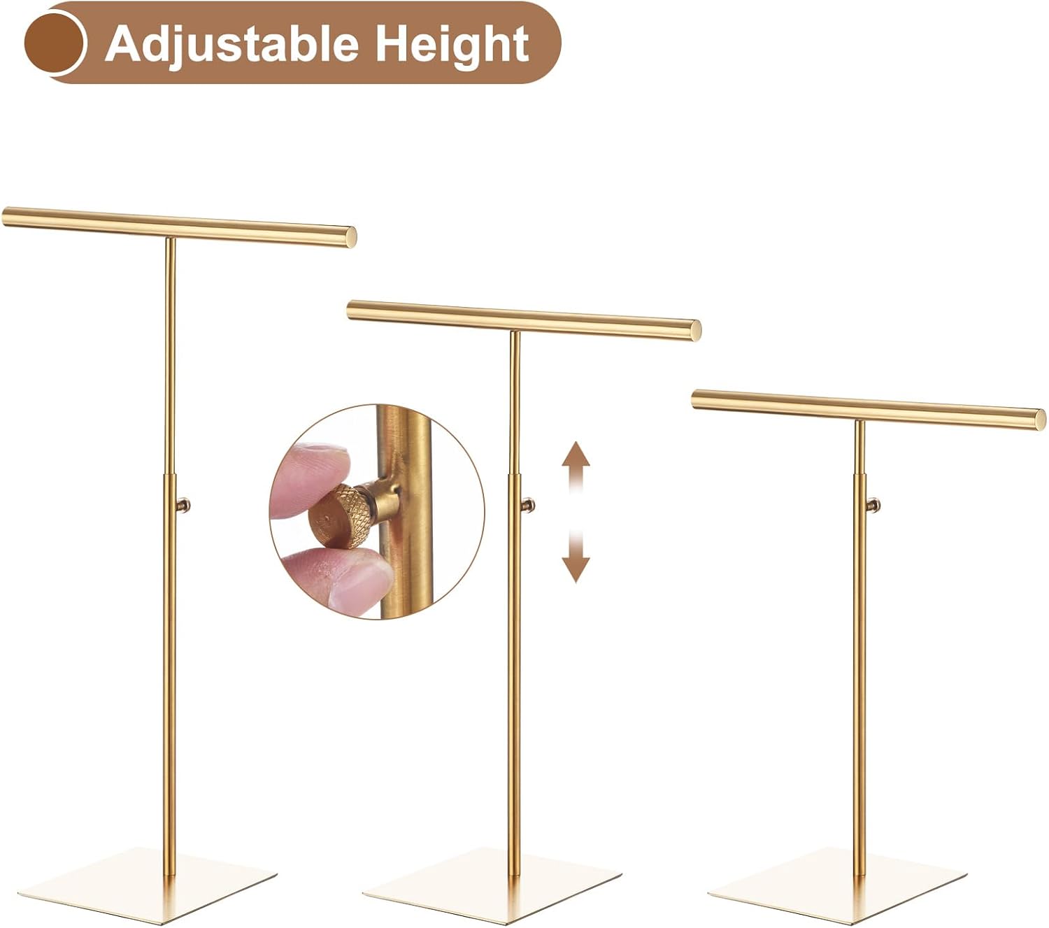 uxcell Necklace Display Stand Adjustable Height Jewelry Rack T Bar Tabletop Purse Holder for Home Boutique Store - Gold