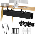 No Drill Under Desk Cable Management Tray - 36" Under Desk Cord Organizer,Clamp/Screw Mount Cable Management, Premium Fabric Cord Hider for Wire Organizer for Office, Home