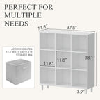 Wood Cube Storage Organizer White Bookshelf - 3-Tier Freestanding Storage Cabinet with Legs for Home Office, 9-Cubes Open Shelf