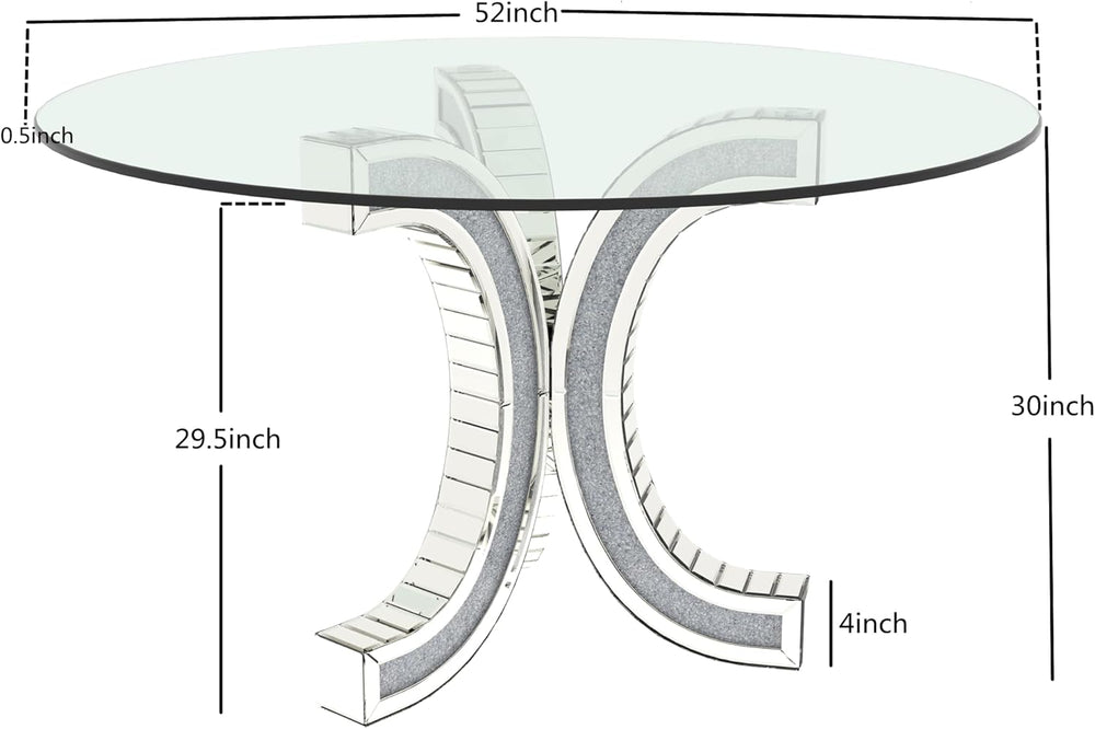 52" Round Glass Pedestal Dining Table with Tempered Glass Top, Mirrored ...