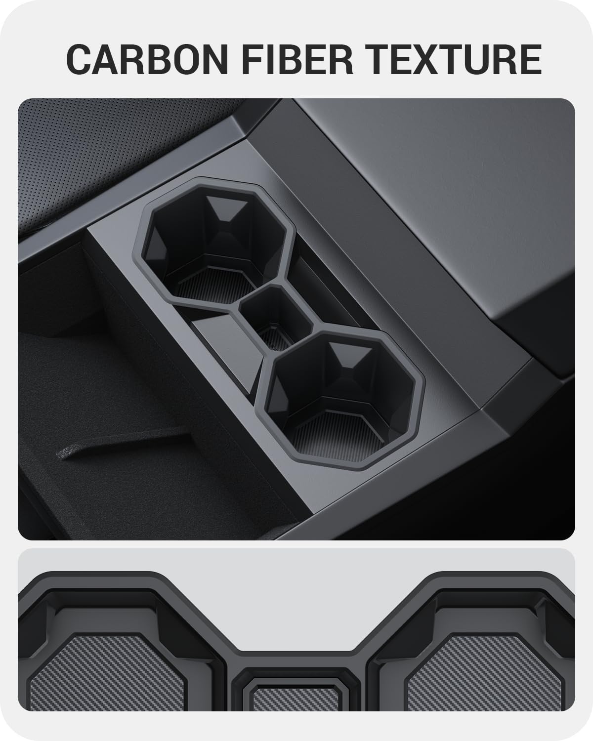 BASENOR 2024 2025 Tesla Cybertruck Center Console Cup Holder Insert [Carbon Edition] Silicone Non-Slip Car Drink Holder Cybertruck Interior Accessories