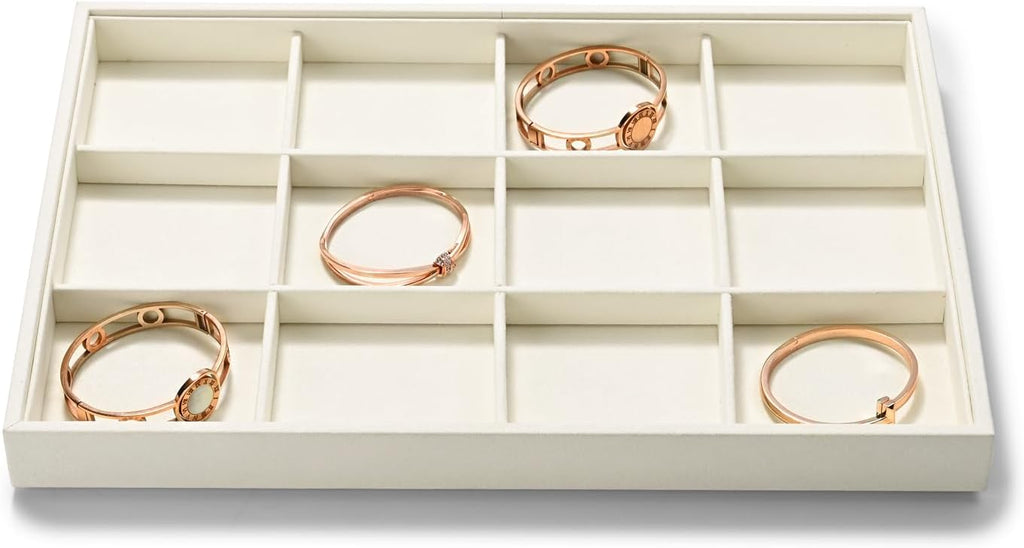 12 Grids Microfiber Jewelry Tray Bracelet Bangle Earring Tray Jewelry Display Trays for Bracelet Bangle Watch Earring Display Storage(Beige)
