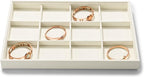 12 Grids Microfiber Jewelry Tray Bracelet Bangle Earring Tray Jewelry Display Trays for Bracelet Bangle Watch Earring Display Storage(Beige)