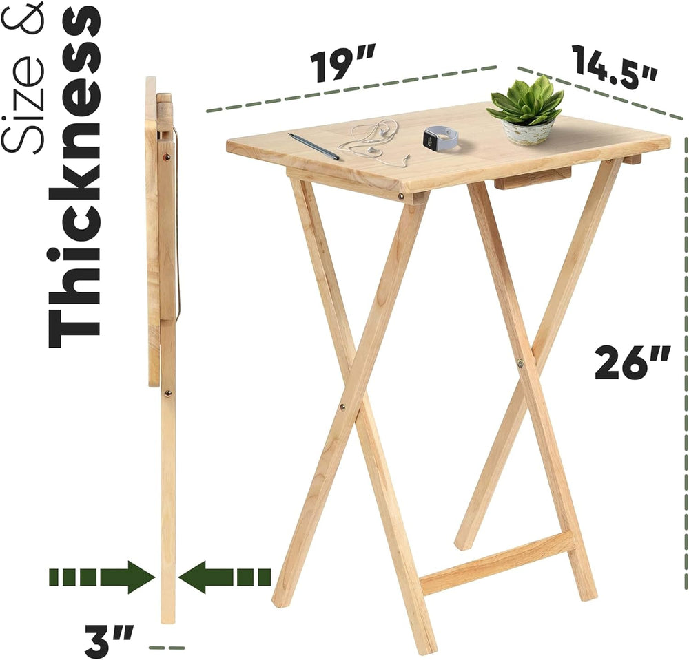 PJ Wood Folding TV Tray Tables, Natural Finish, 2-Piece Set | Solid Wood, 14....
