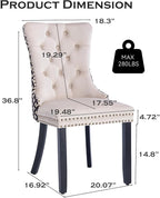 Velvet Upholstered Dining Chairs Set of 8, Modern Style Kitchen Side Chairs with Nailhead Trim and Wood Legs,Metal Pulling Ring for Dining Room Living Room(Quadrangular Star&Beige)