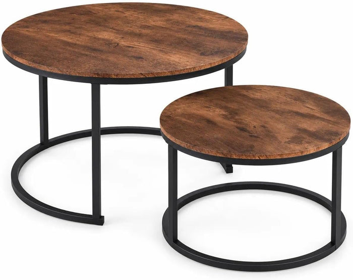 HOJINLINERO Round Coffee Table,Nesting Coffee Table Set of 2,Rustic Brown