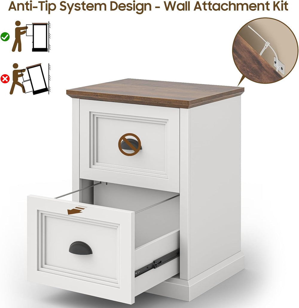 Halitaa Vertical File Cabinet with 2 Drawers for Home Office, White | Farmhou...