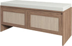 SOFTSEA 39.4" Shoe Storage Bench with Rattan Doors & Cushion, Natural | Entryway Bench with 2 Rattan Doors, Padded Seat Cushion, Mid-Century Modern Shoe Cabinet for Hallway, Bedroom, Living Room