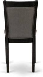 X07MZ-BC6-50 - 10-Pc Dining Table Set a Kitchen Table with a coffee Table and a wooden Bench & 7 Dark Gotham Grey Fabric Dining Chair, 39x120 Inch, Wire Brushed Black