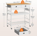 HOOBRO Kitchen Island with Storage, Rolling Island Cart for Kitchen with 2 Drawers & Outlet, 3 Tier Coffee Station and Microwave Stand, Kitchen Island Table for Home, Natural and White WN08UZD01