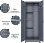 Broom Closet Storage Cabinet, Steel Locking Cabinet with Hanging Rod, 65" Cleaning Storage with Doors and Hooks, Tall Broom Tool Cabinets for Office, Garage