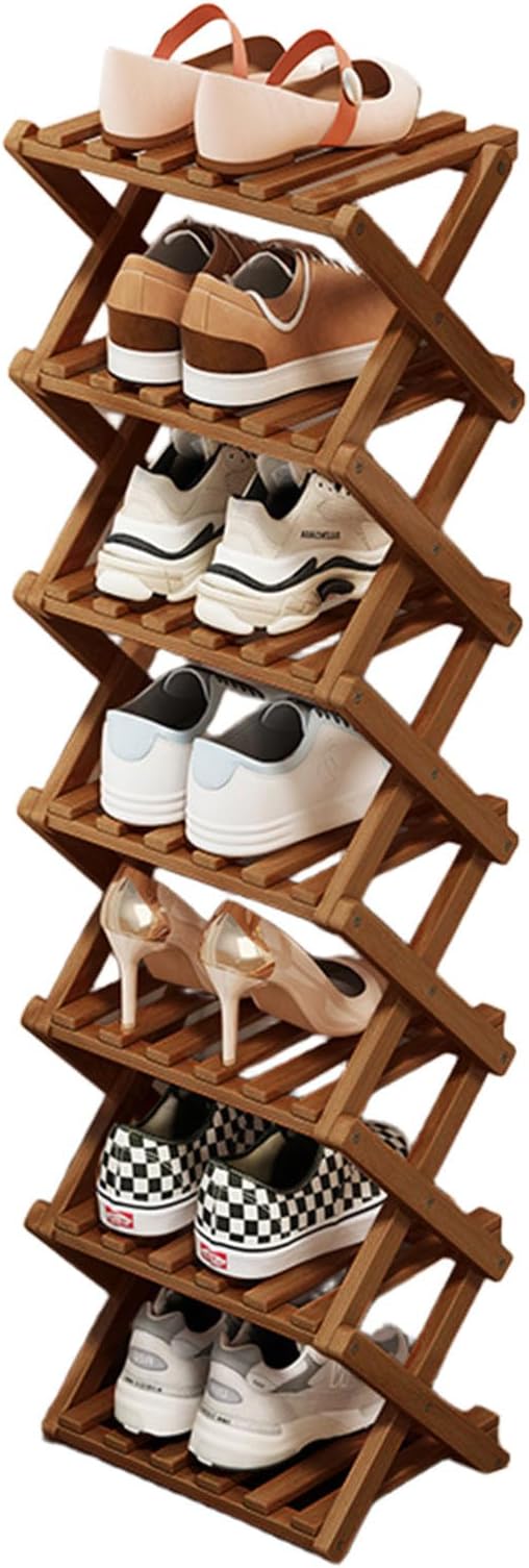 Simcat Wood Shoe Rack Foldable Shoe Organizer Shoe Storage for Small Spaces Free Standing Shelf for Entryway, Bedroom, Garage (7 Tiers,Tawny)