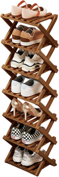 Simcat Wood Shoe Rack Foldable Shoe Organizer Shoe Storage for Small Spaces Free Standing Shelf for Entryway, Bedroom, Garage (7 Tiers,Tawny)