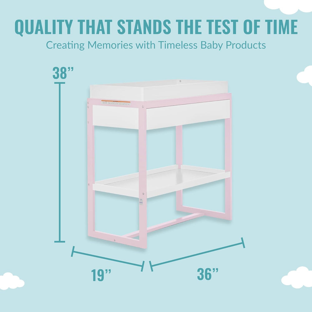 Dream On Me Arlo Changing Table with Pad & Safety Strap - Blush Pink