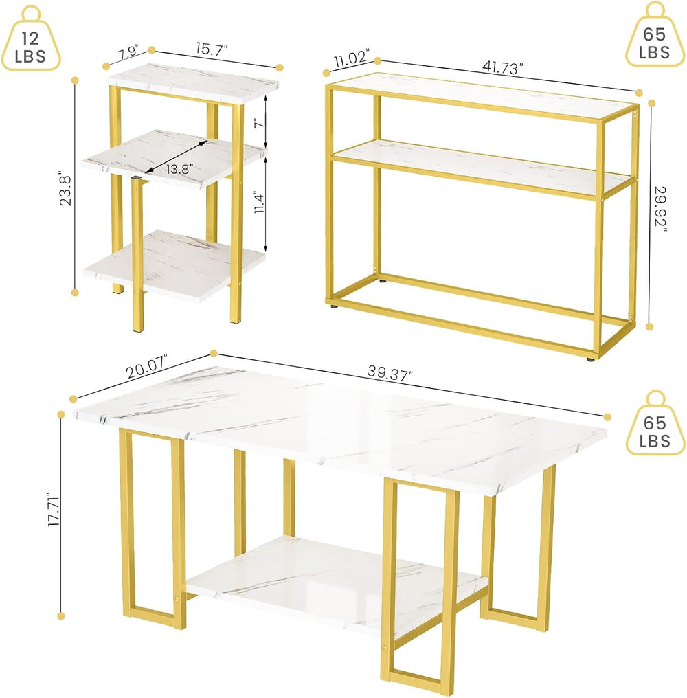 DKLGG Living Room Table Set of 3, Modern Faux Marble Square Coffee Table &amp...