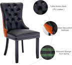 Dining Room Chairs Set of 4, Upholstered Tufted Dining Chairs with High Back, Nailhead Trim and Solid Wood Legs, Modern Dinning Chairs for Dining Room, Black Pu Leather Splicing Orange Velvet