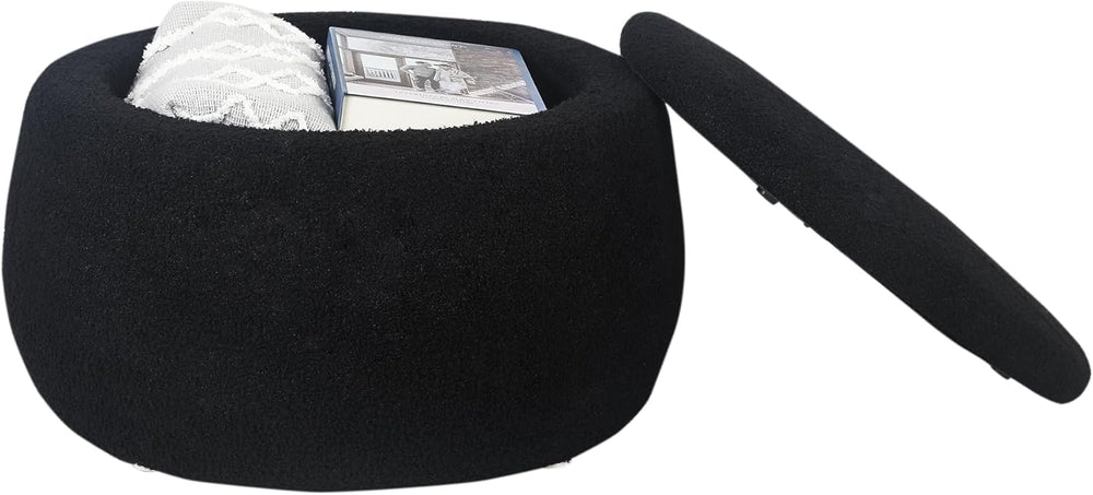 Homebeez 23" Round Storage Ottoman with Removable Lid, Faux Fur Footrest...
