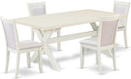 East West Furniture X027MZ001-5 5 Piece Kitchen Table & Chairs Set Includes a Rectangle Dining Room Table with X-Legs and 4 Cream Linen Fabric Parsons Dining Chairs, 40x72 Inch, Multi-Color