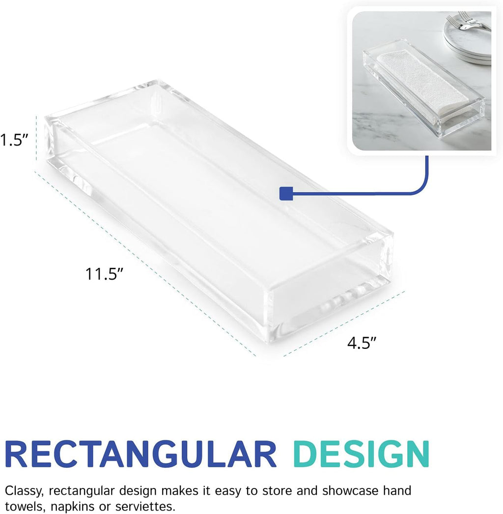 Huang Acrylic Clear Hand Towel Tray 11"x4" (10.5"x3.5" Internal) | for Bathrooms, Kitchens, Hosting, Picnics, Parties | Long Lasting Premium Acrylic Construction